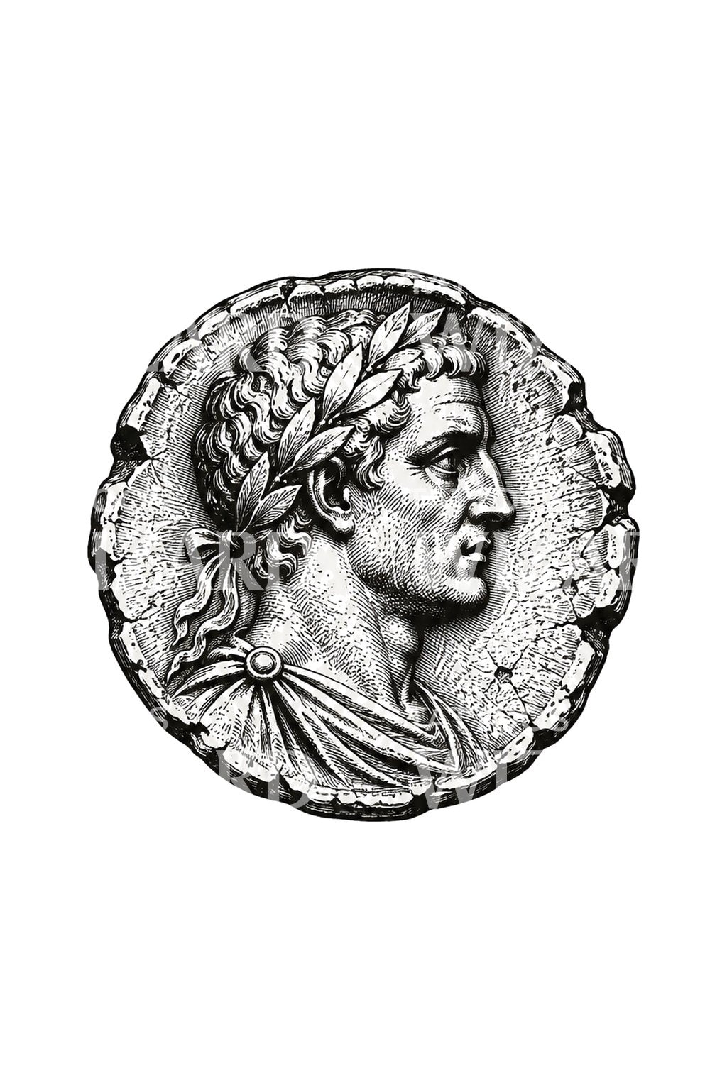 Ilustração de tatuagem de moeda gravada de imperador romano