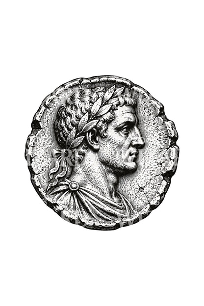 Ilustração de tatuagem de moeda gravada de imperador romano