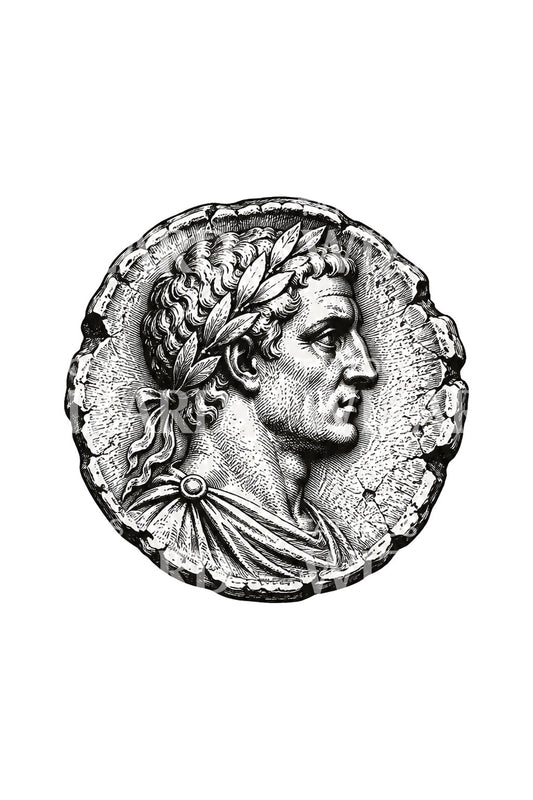 Ilustração de tatuagem de moeda gravada de imperador romano