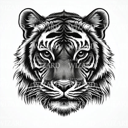 Engraved Tiger Head Tattoo Design