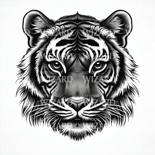Engraved Tiger Head Tattoo Design