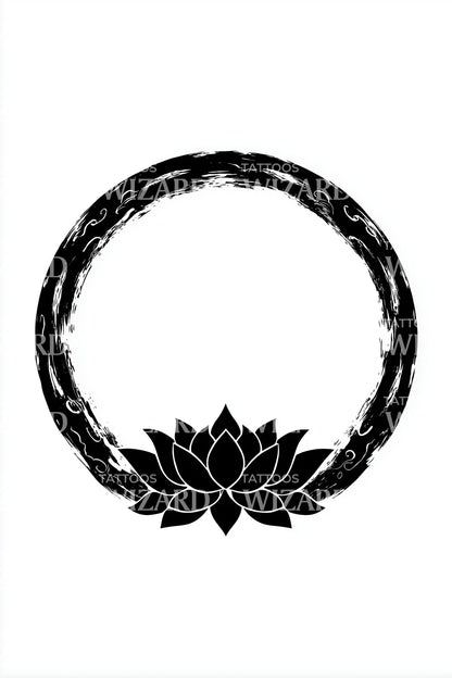 圆相莲花花环纹身设计