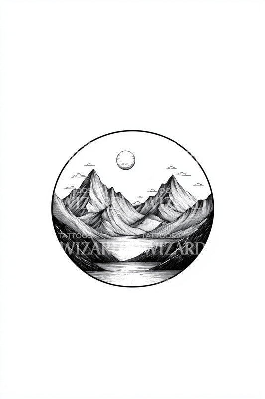 Enso Moon Mountain Tattoo Design