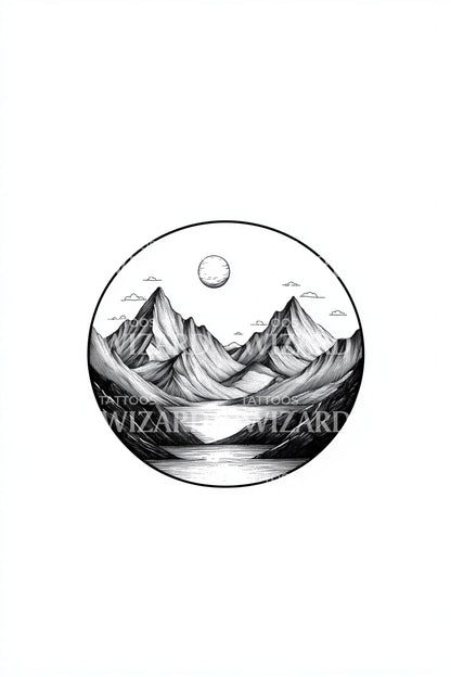 Enso Moon Mountain Tattoo Design