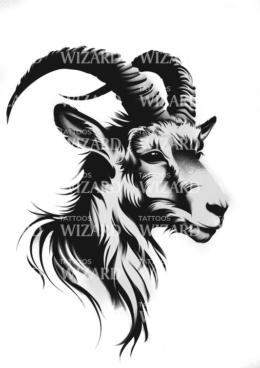 Epic and Calm Goat Face Tattoo Design