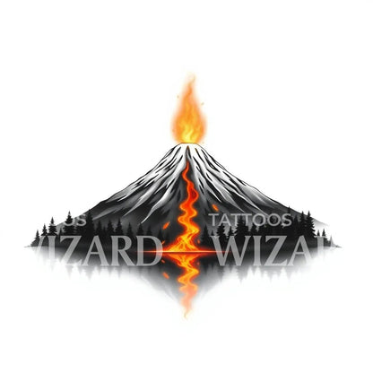 Erupting Volcano Reflection Tattoo Design