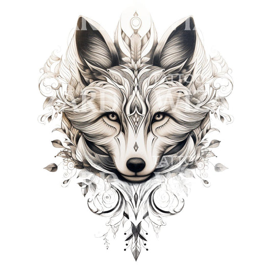 Conception de tatouage de renard noir et gris