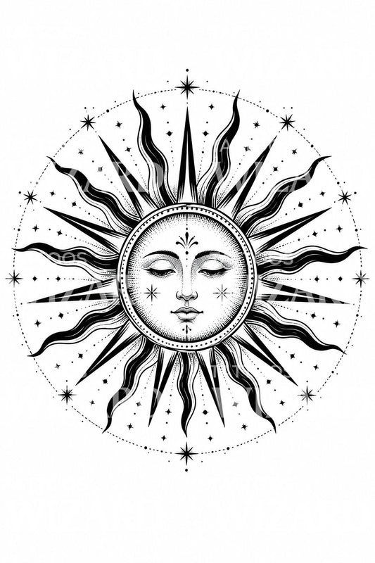 Esoteric Sun Face Tattoo Design