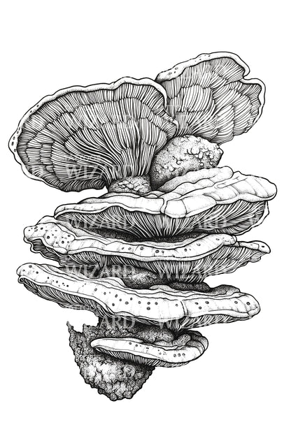 Etched Oyster Mushrooms Tattoo Design