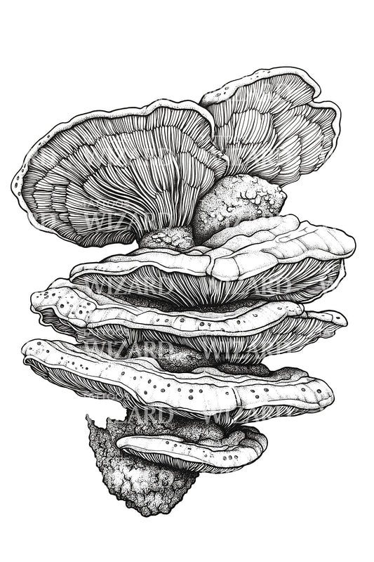 Etched Oyster Mushrooms Tattoo Design