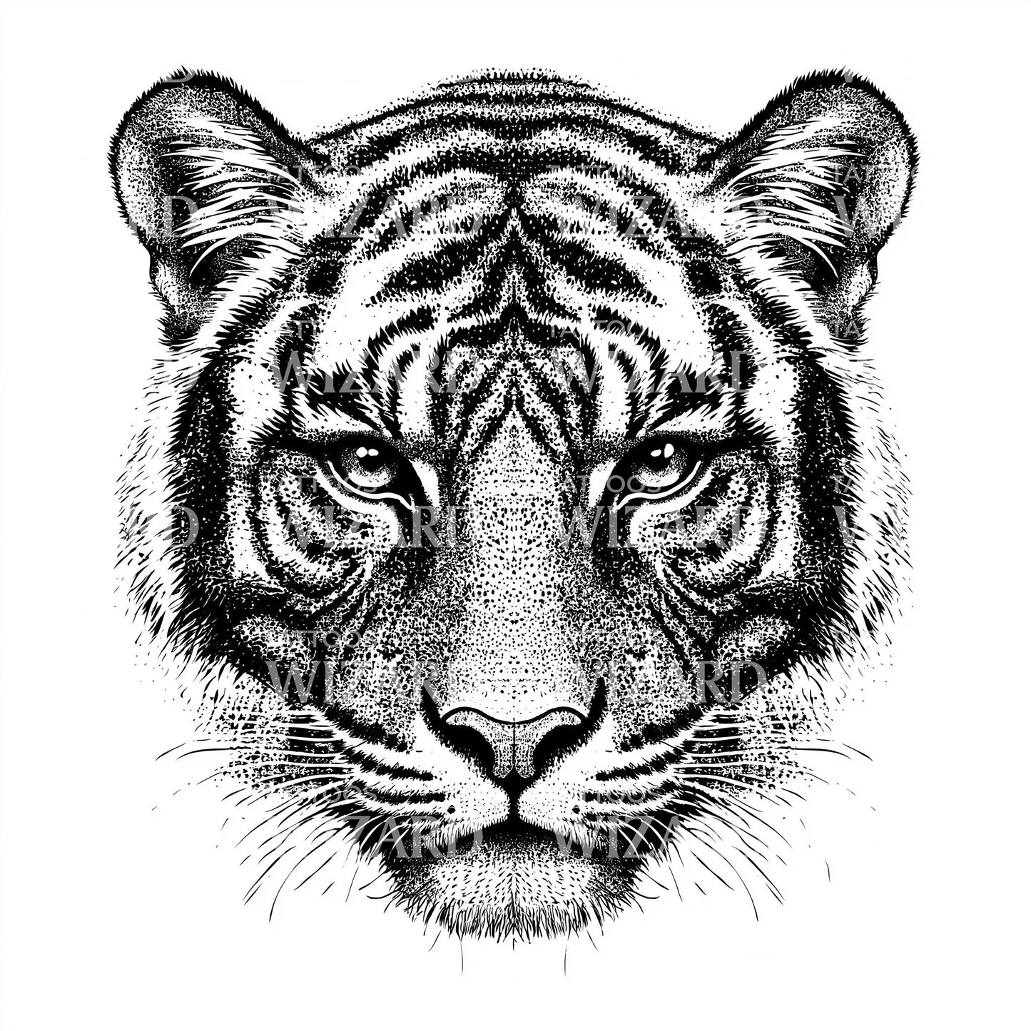 Etched Tiger Face Tattoo Illustration