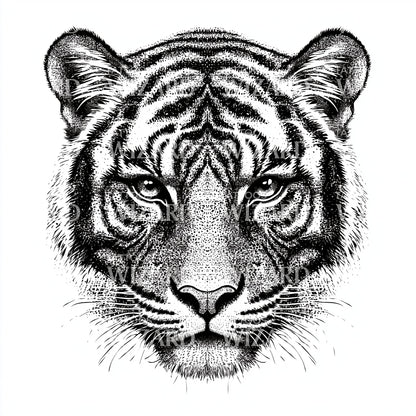 Etched Tiger Face Tattoo Illustration