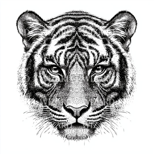 Etched Tiger Face Tattoo Illustration