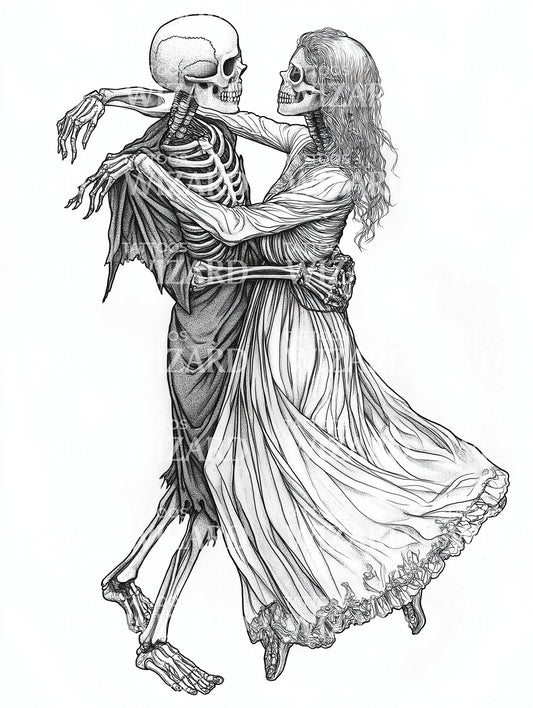 Idea de Tatuaje de Baile de Esqueletos de Amantes Muertos Amor Eterno