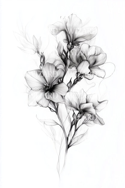Æterisk Blomst Silhuet Tatoveringsillustration