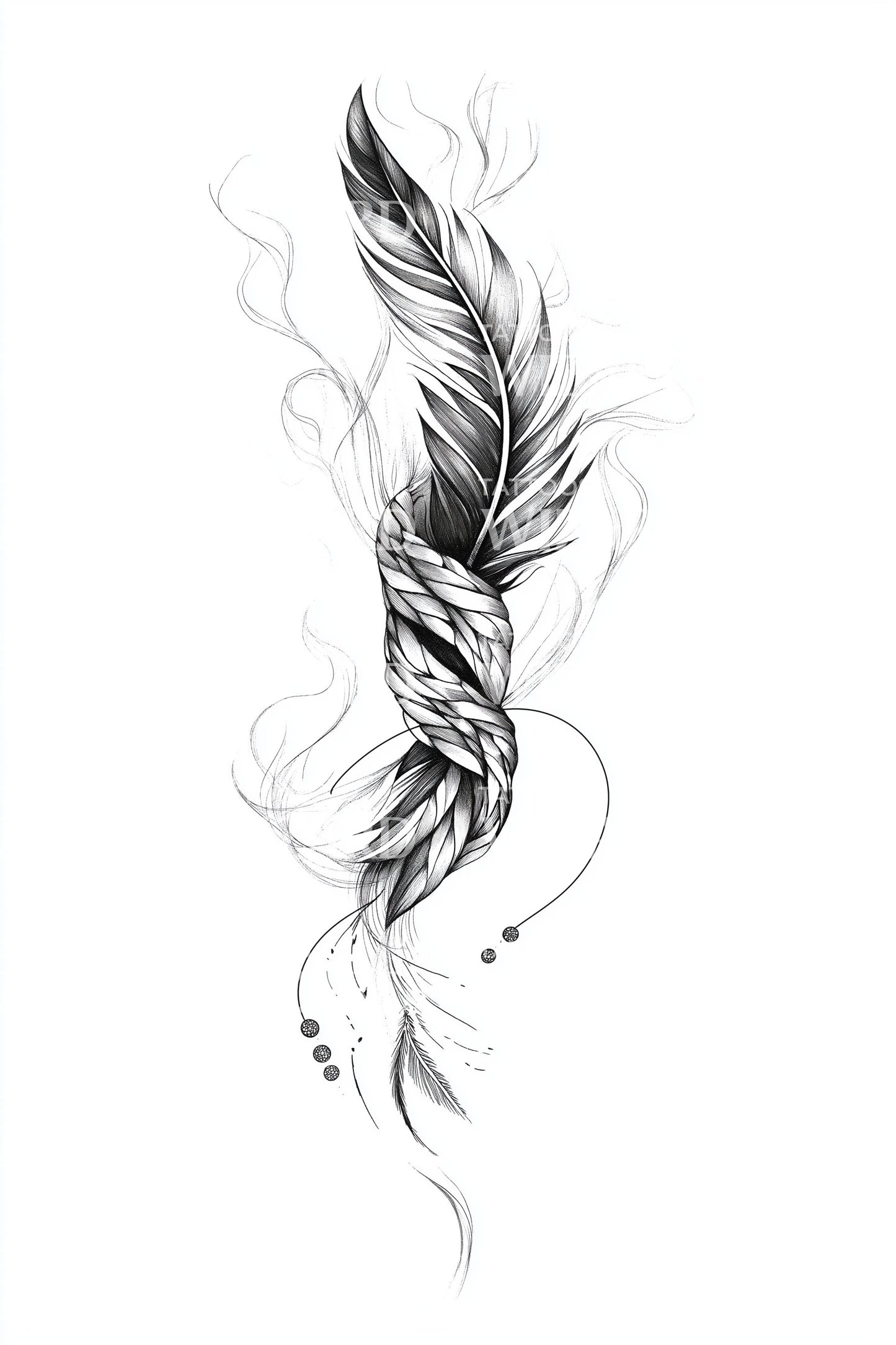 Ethereal Flowing Feather Tattoo Design