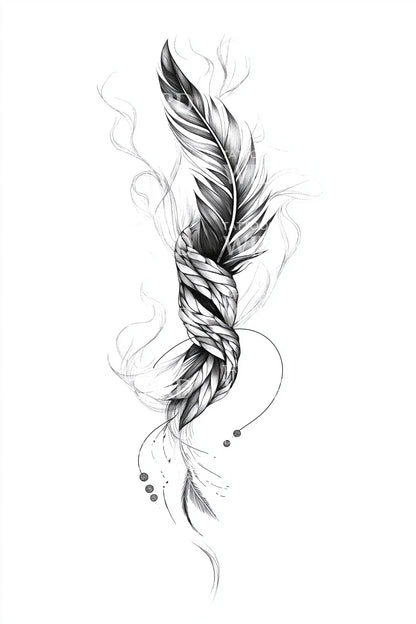 Ethereal Flowing Feather Tattoo Design