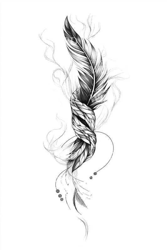 Ethereal Flowing Feather Tattoo Design