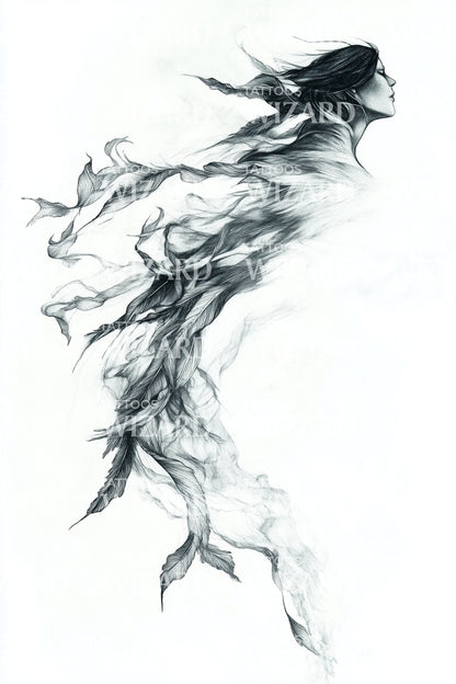 Ethereal Smoke Spirit Tattoo Illustration