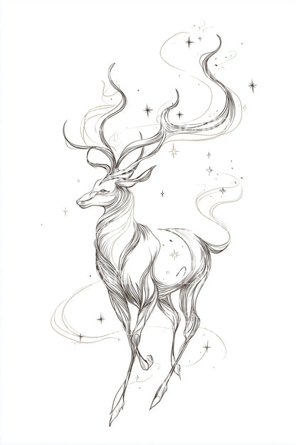 Ethereal Spirit Reindeer Tattoo Design