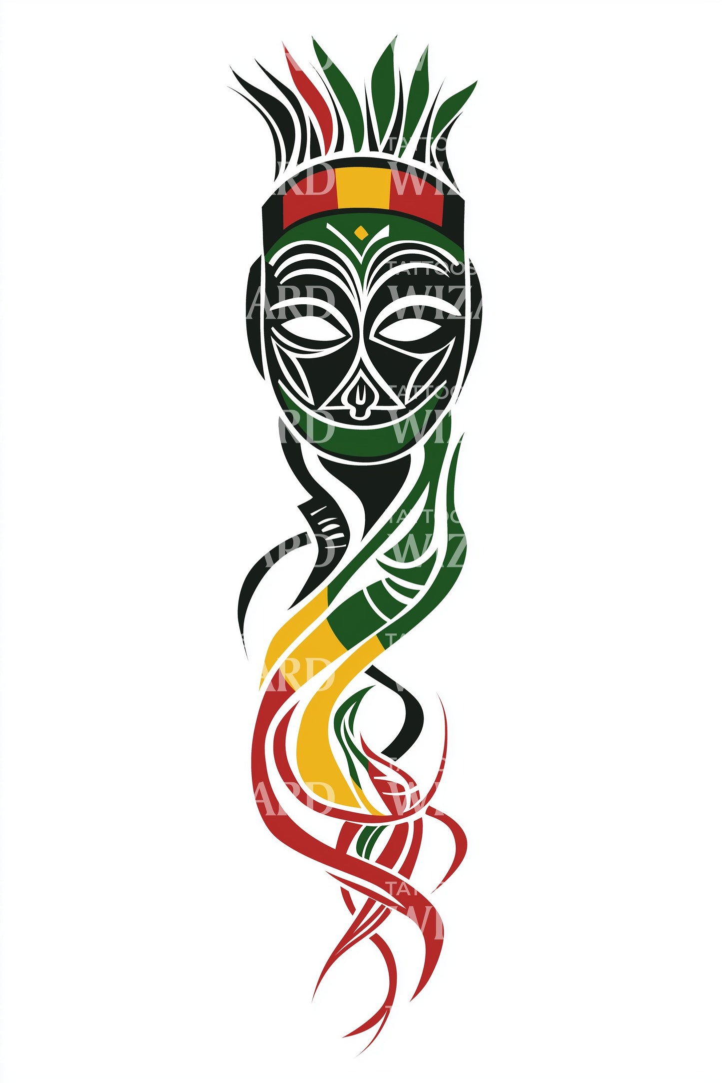 Ethiopia Tribal Mask Ribbon Tattoo Illustration