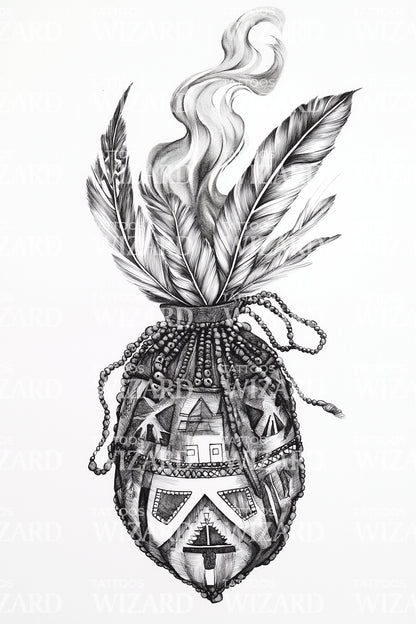Ethnic Vessel Flame Tattoo Design