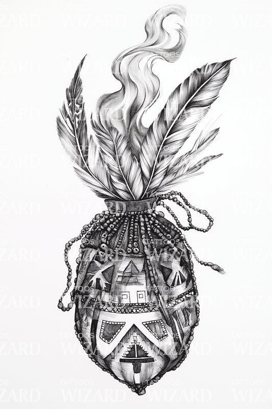 Ethnic Vessel Flame Tattoo Design