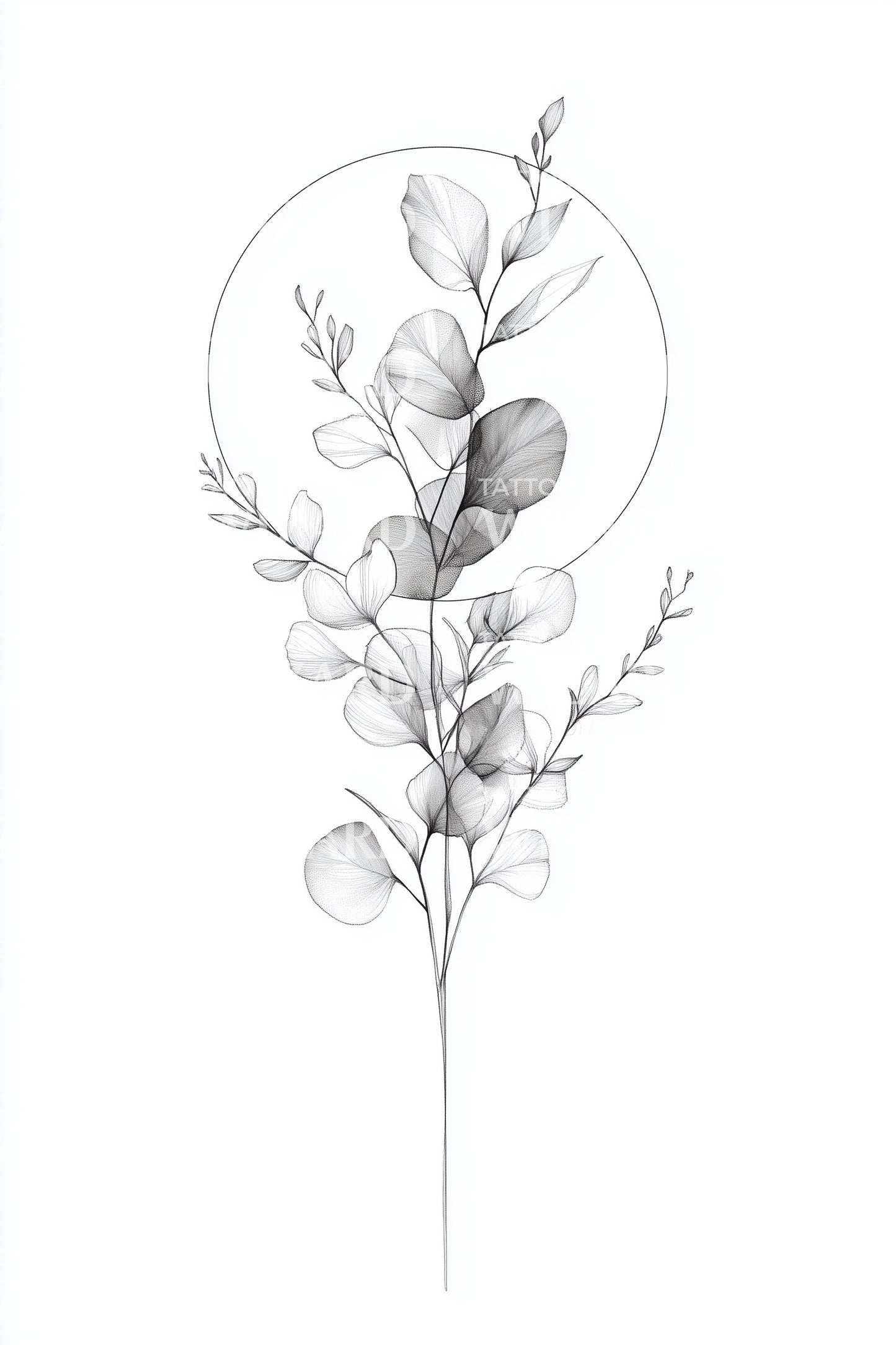 Eucalyptus Circle Fine Tattoo Design