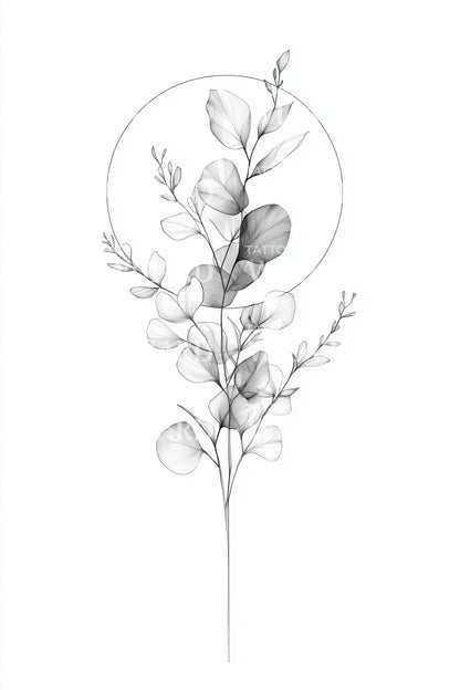 Eucalyptus Circle Fine Tattoo Design