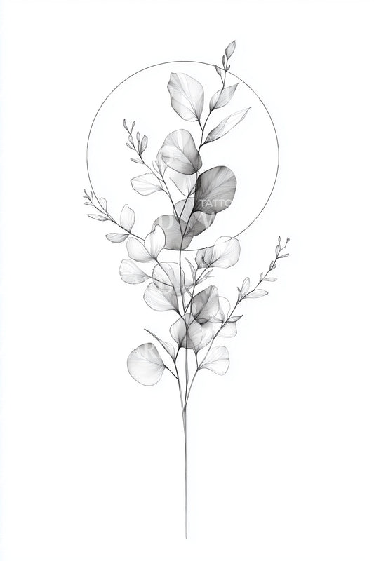 Eucalyptus Circle Fine Tattoo Design