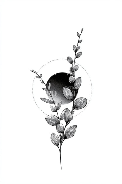 Eucalyptus Moon Shadow Tattoo Design