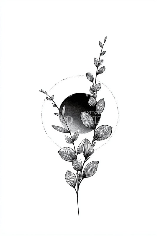 Eucalyptus Moon Shadow Tattoo Design