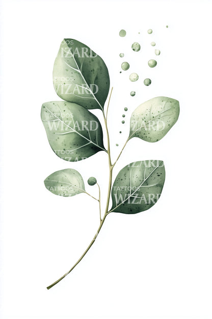 Eucalyptus Sprig with Dots Tattoo Illustration