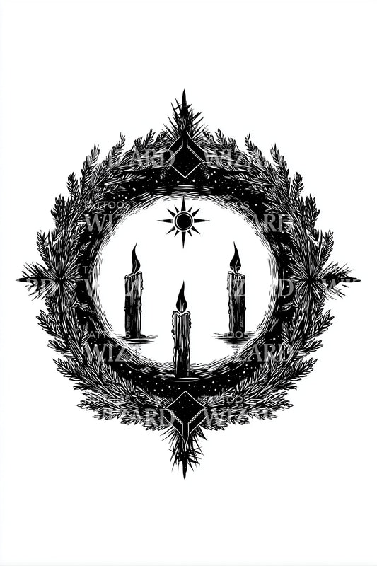 Evergreen Advent Candles Tattoo Design