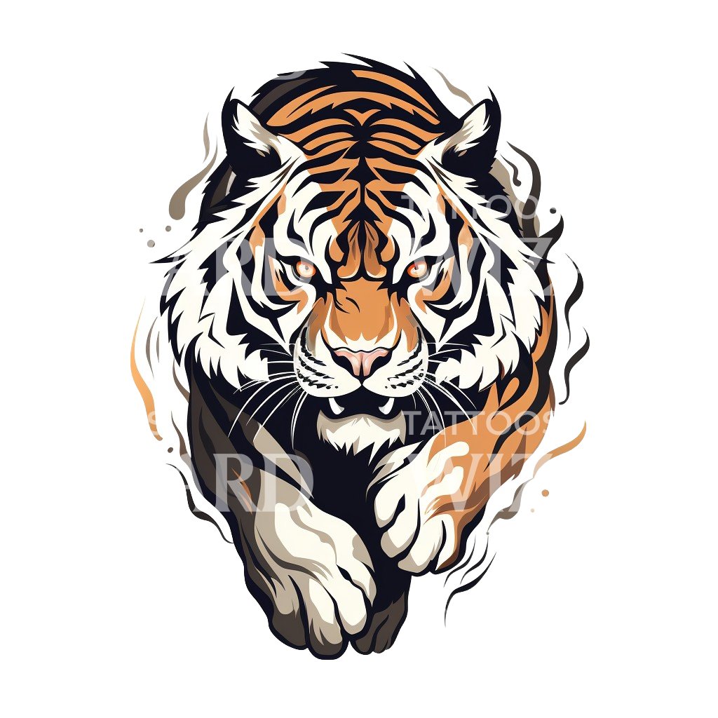 Conception de tatouage de tigre sauteur à l’ancienne école