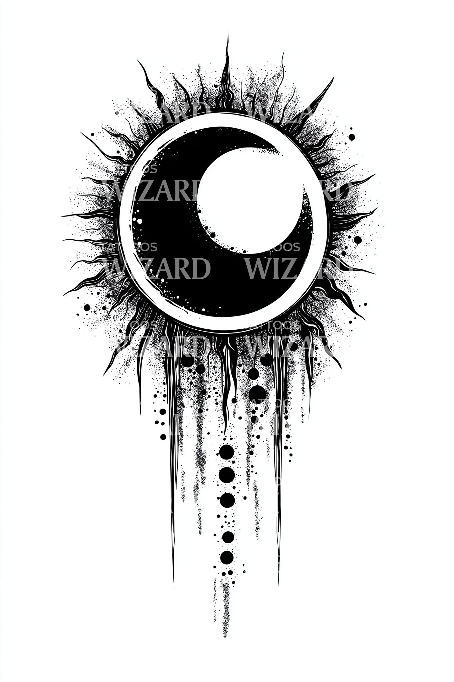 Exploding Crescent Eclipse Tattoo Idea