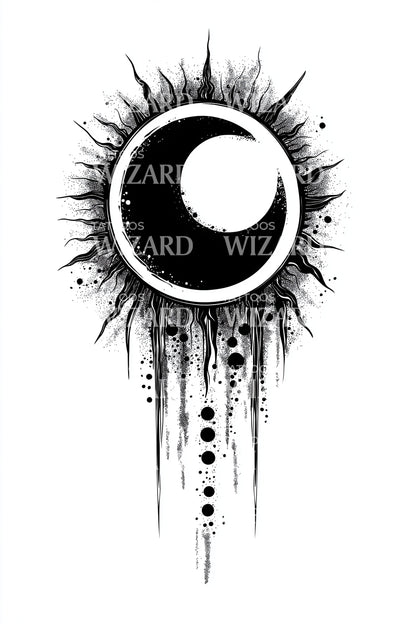 Exploding Crescent Eclipse Tattoo Idea