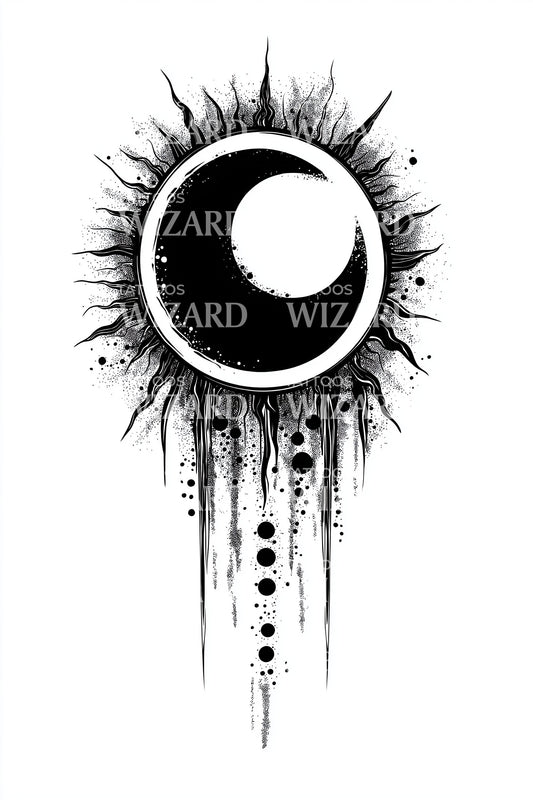 Exploding Crescent Eclipse Tattoo Idea