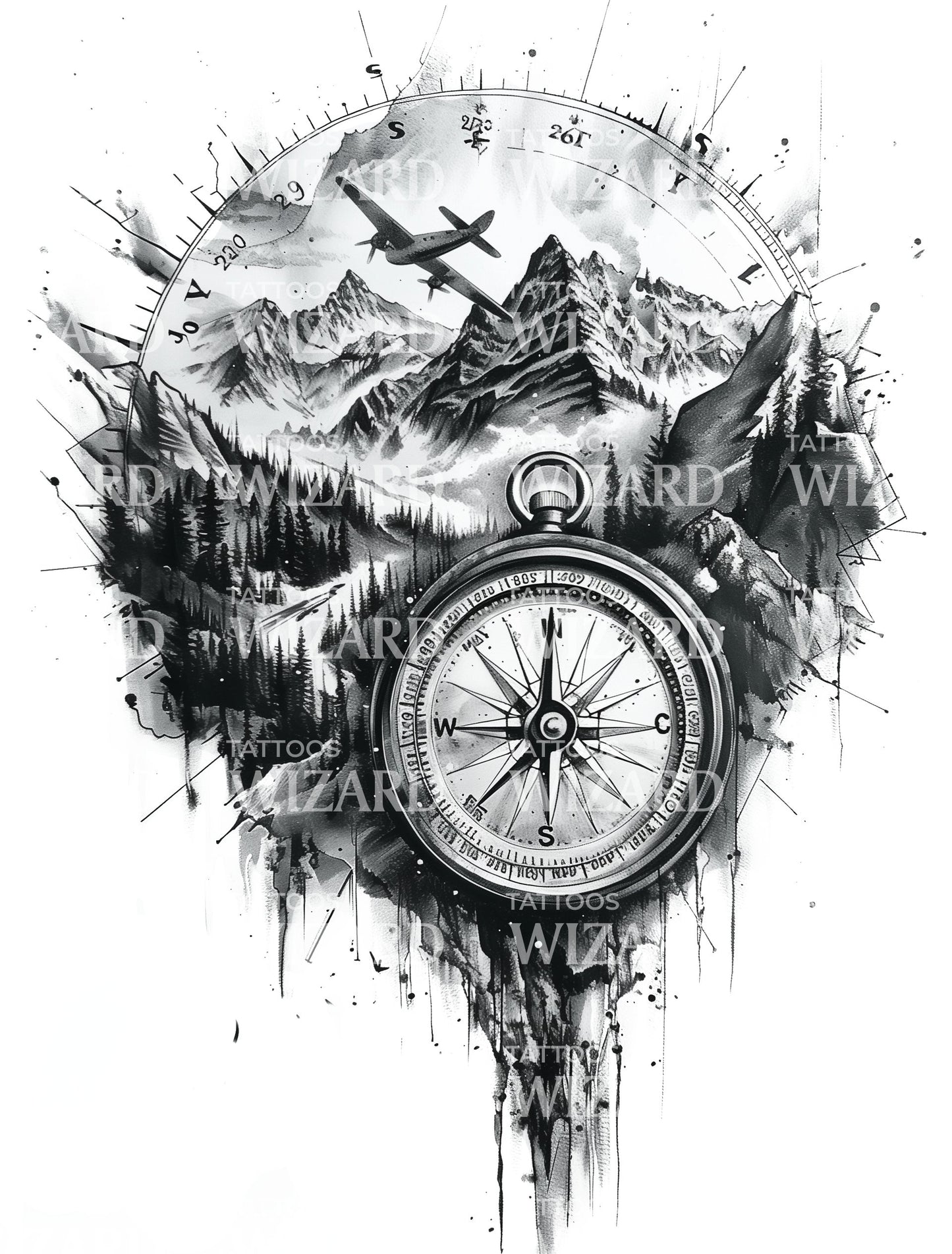 Exploring the World Compass & Mountain Tattoo Design