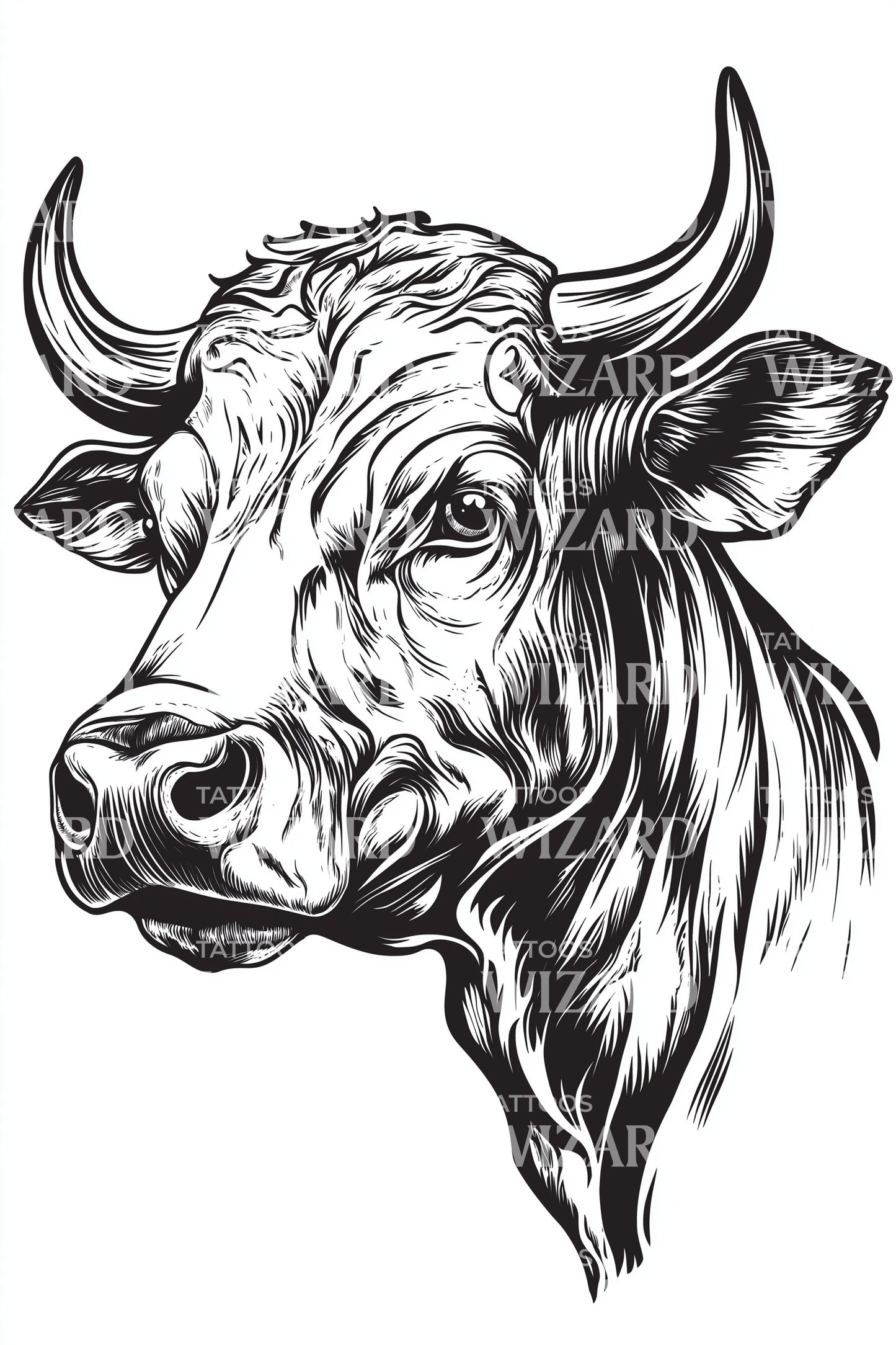 Expressive Cow Sketch Tattoo Design