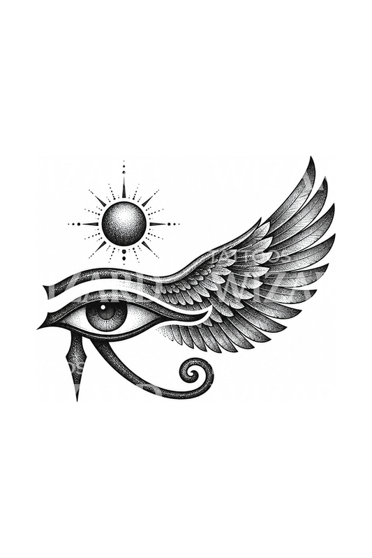 Eye of Horus with Falcon Wing Tattoo Design