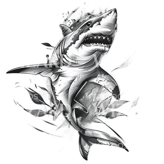 Conception de tatouage de requin noir et gris