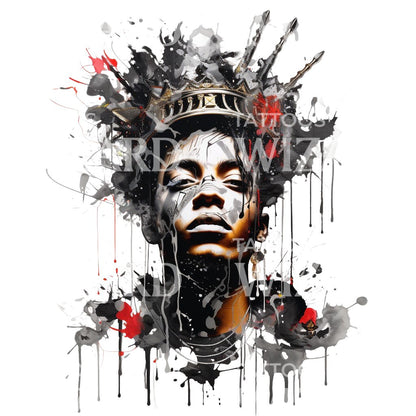Watercolor Basquiat Portrait Tattoo Design