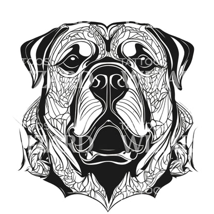 Rottweiler Dog Head with Patterns Tattoo Design