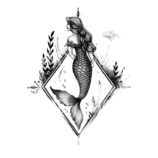 Black and Grey Mermaid Diamond Tattoo Design