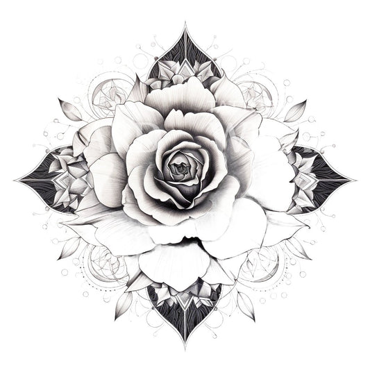 Black and Grey Rose Mandala Tattoo Design