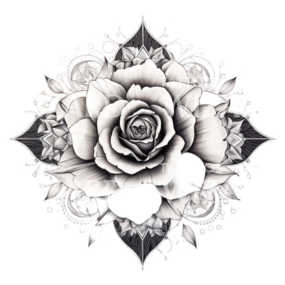 Black and Grey Rose Mandala Tattoo Design