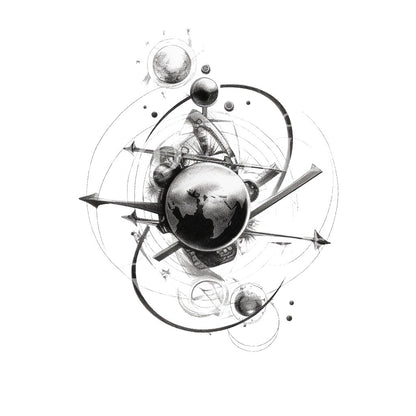 Physics Sketch Earth Rotation Tattoo Design
