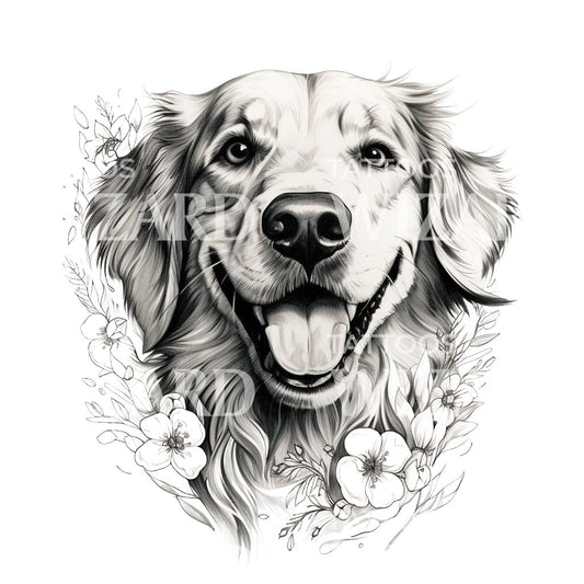 Golden Retriever Portrait Tattoo Design