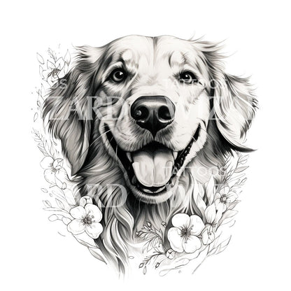 Golden Retriever Portrait Tattoo Design
